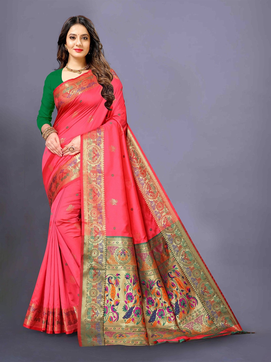 

Anaita Woven Design Zari Silk Blend Designer Banarasi Saree, Red