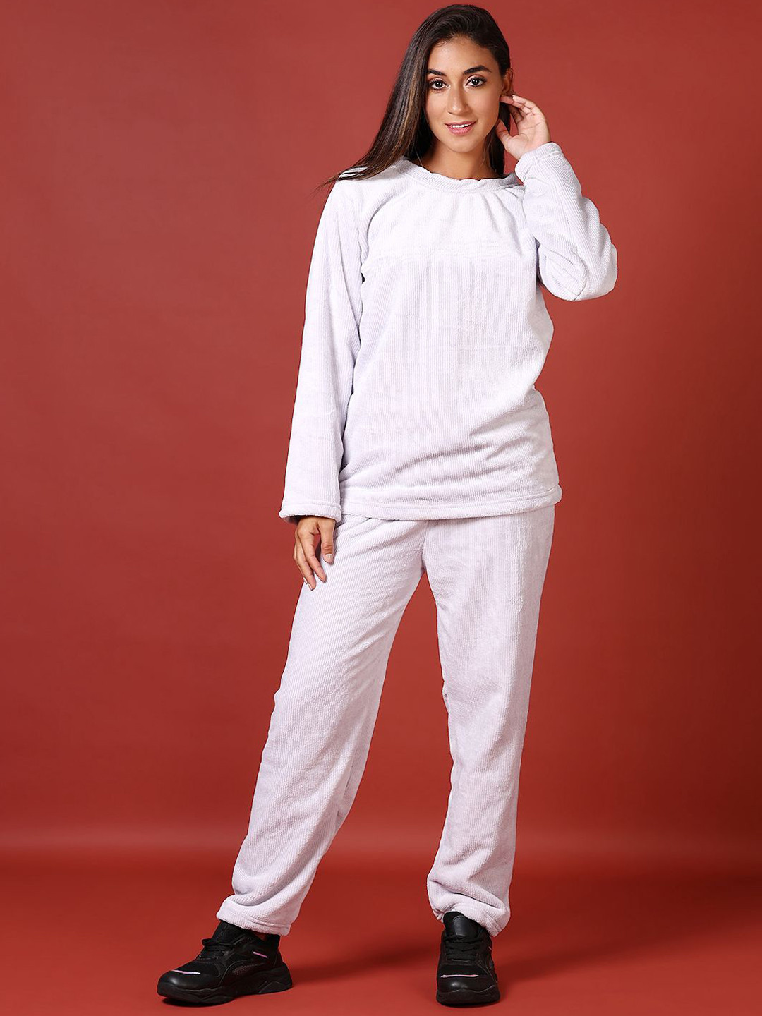 

V-Mart Women Round Neck T-Shirt With Trousers Co-Ords, Grey