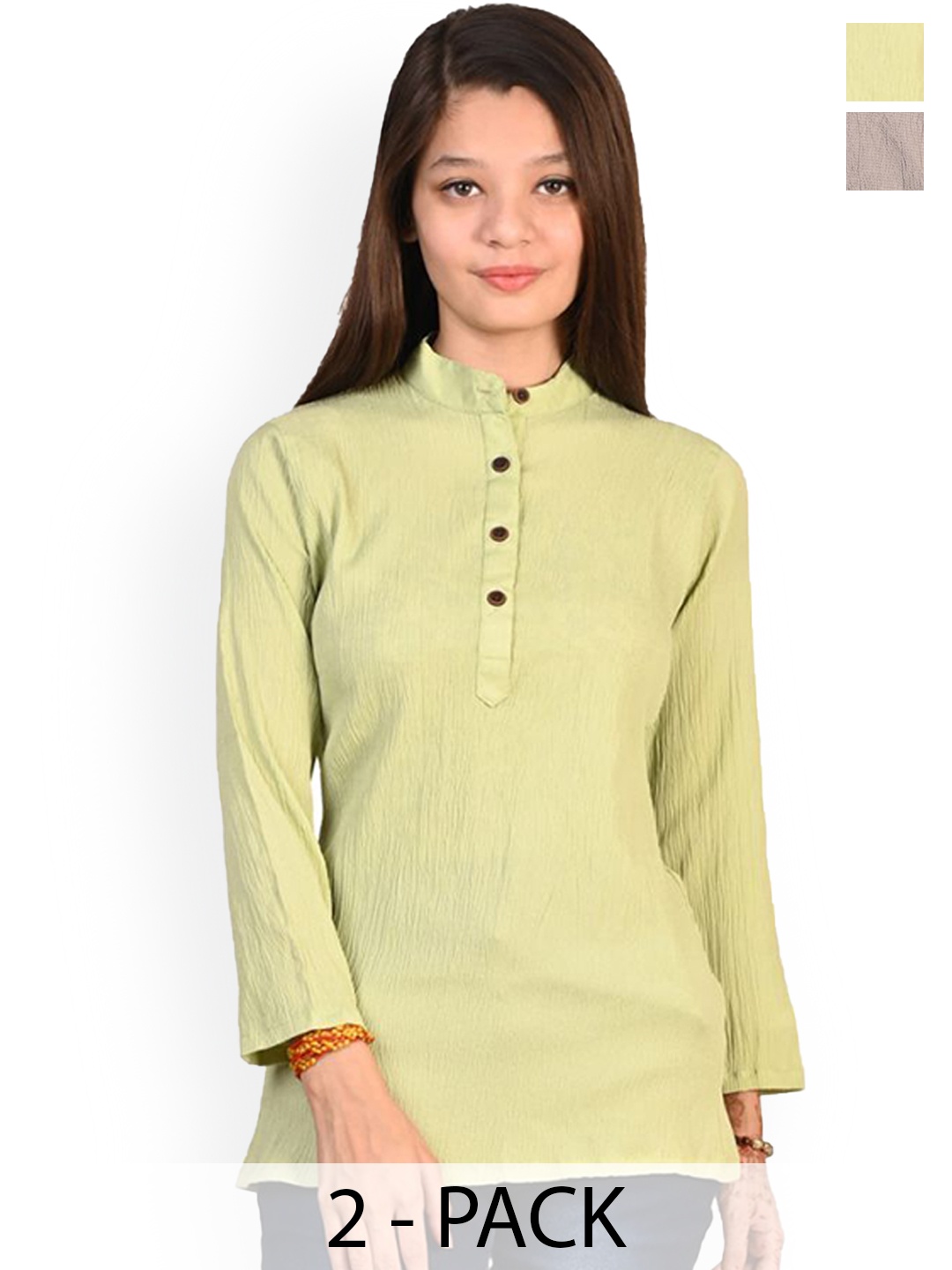 

BAESD Girls Pack Of 2 Mandarin Collar Crepe Straight Kurta, Green