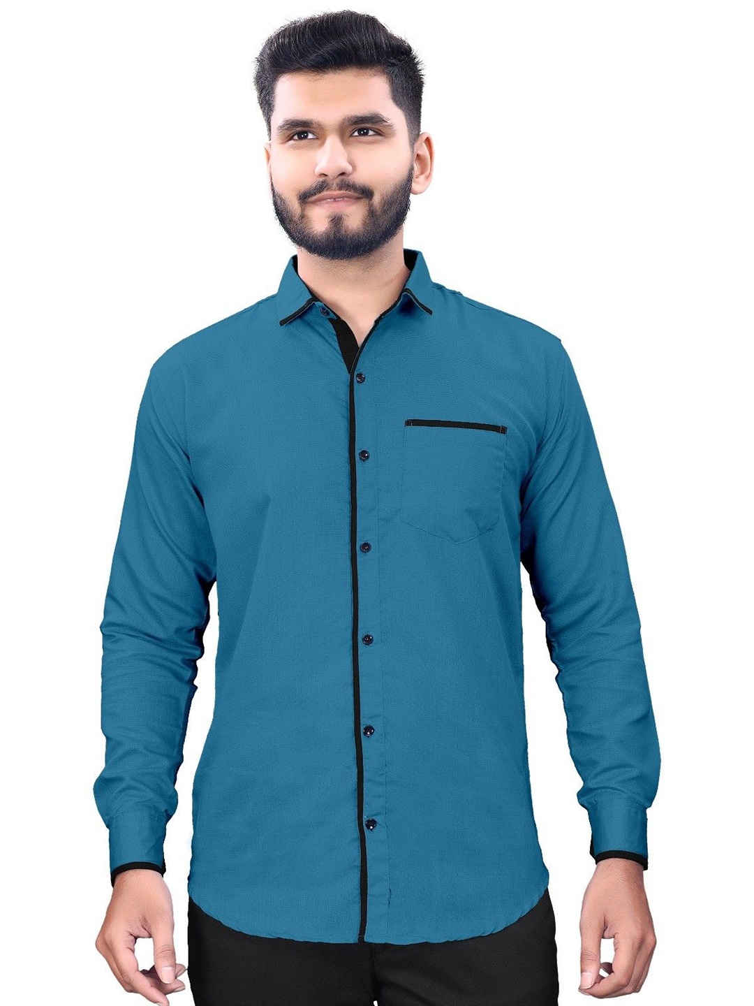 

WILNERCROWN Men Classic Opaque Casual Shirt, Blue
