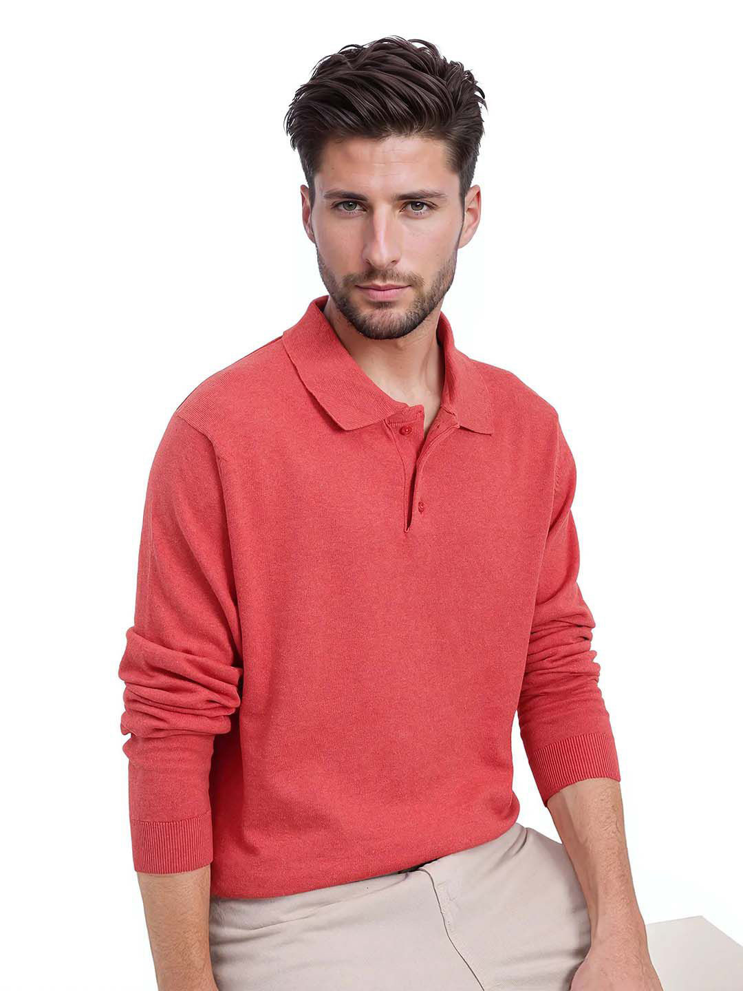

RARE RABBIT Men Polo Collar Pockets T-shirt, Red