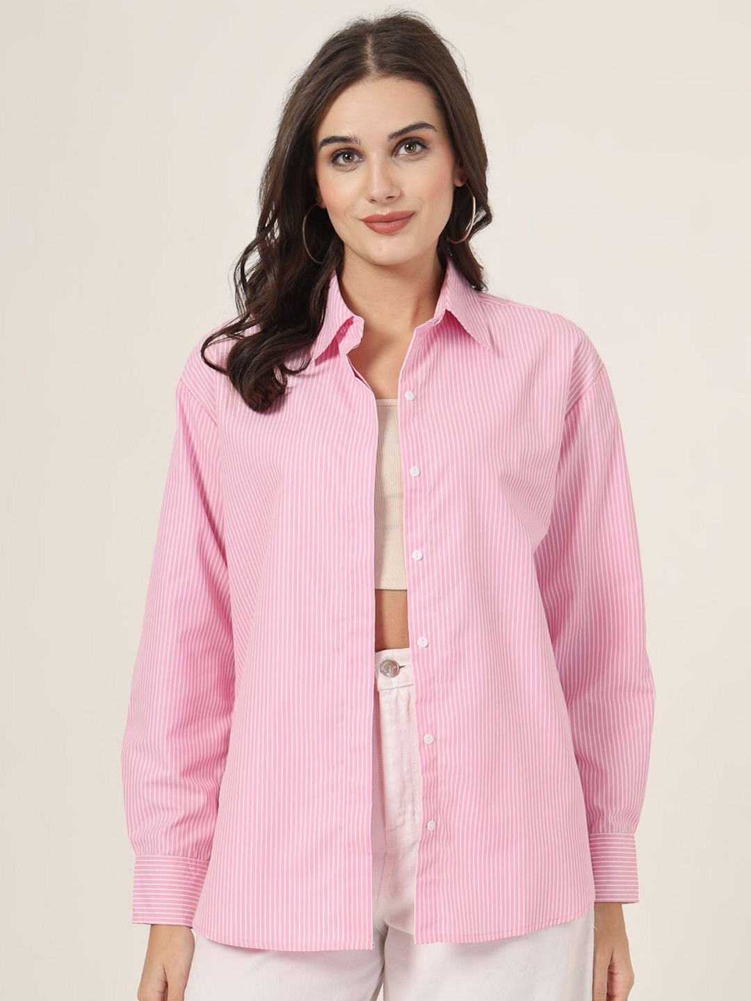 

Style Quotient Women Relaxed Opaque Striped Casual Shirt, Pink