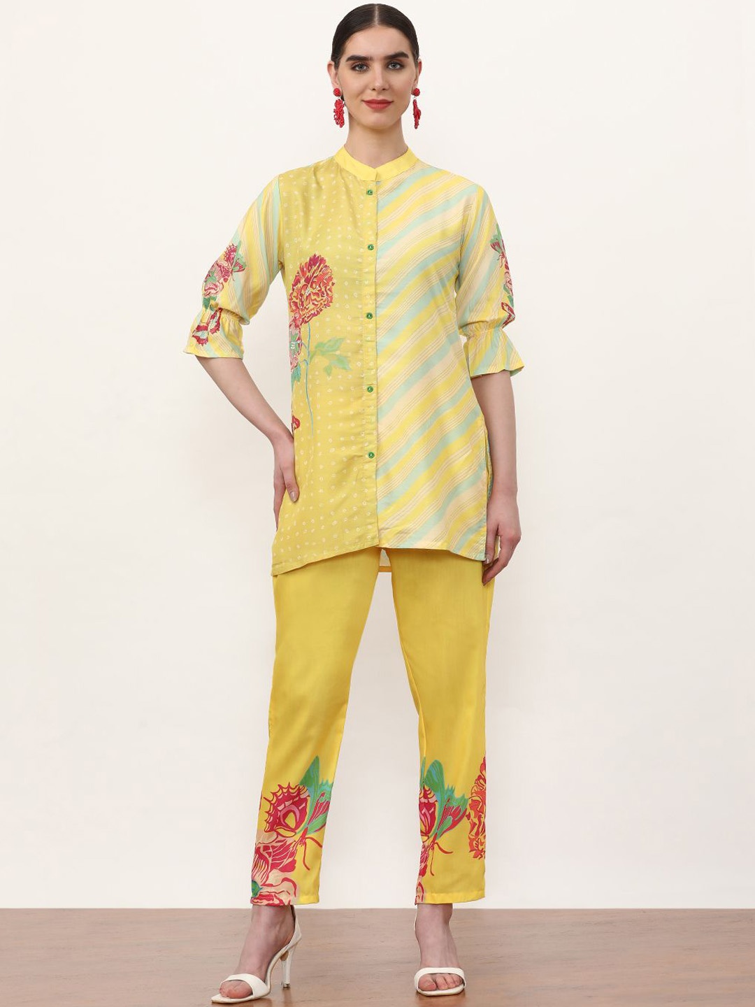 

Jaipur Kurti Embroidered Tunic With Trouser Co-Ords, Mustard