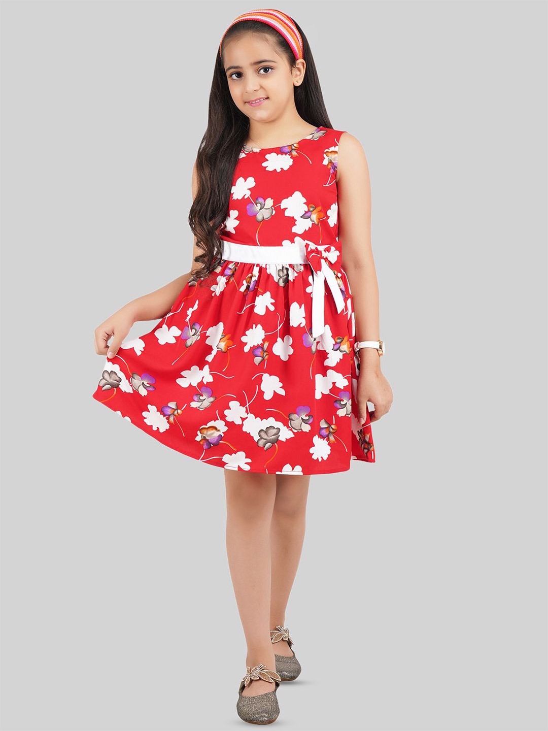 

BEING NAUGHTY Floral Print Crepe Fit & Flare Dress, Red