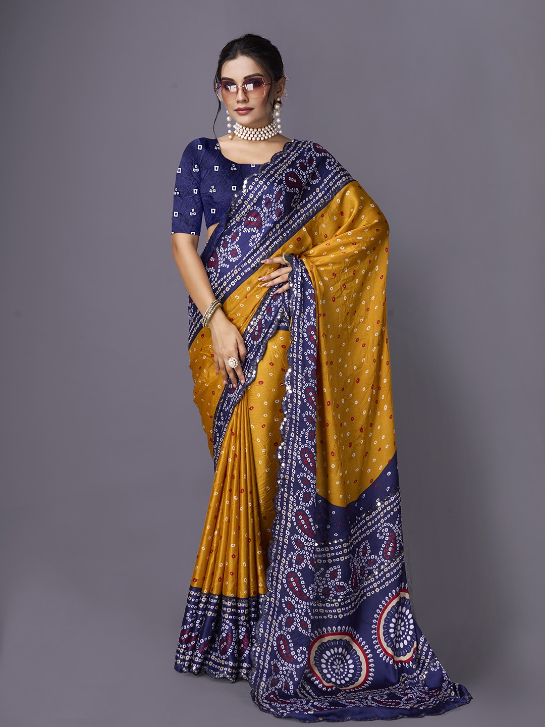 

A.V.M Prints Bandhani Printed Saree, Mustard