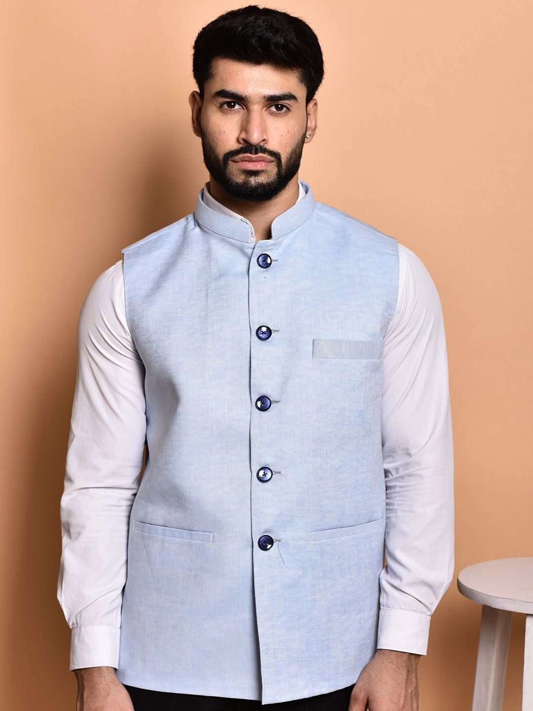 

PRINTINDIA Men Mandarin Collar Nehru Jacket, Blue