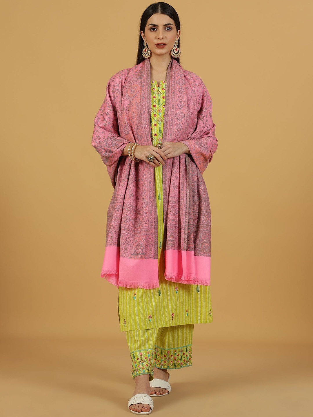 

La Vastraa Women Floral Woven Design Shawl, Pink