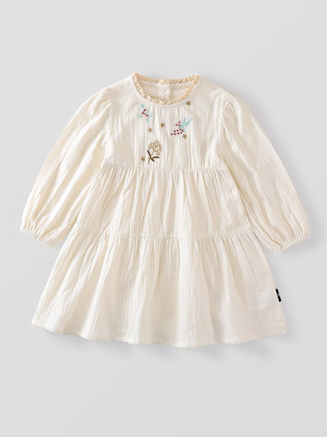 

LULU & SKY Girls Embroidered Puff Sleeve A-Line Dress, Beige