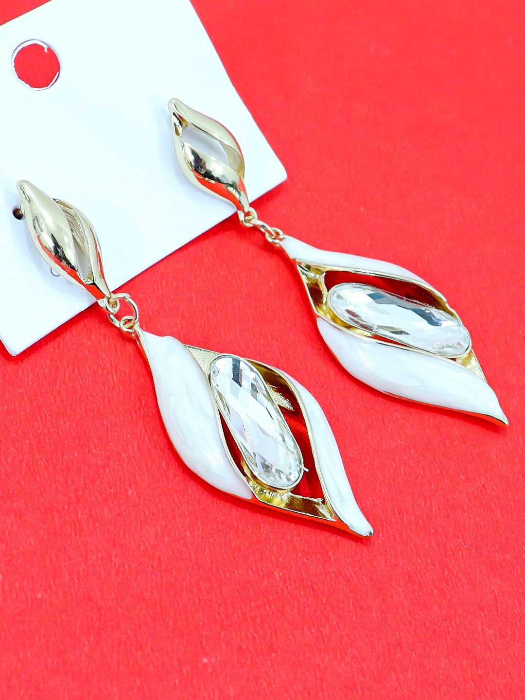 

Krelin Gold Plated Rhinestone Studded Contemporary Drop Earrings, White