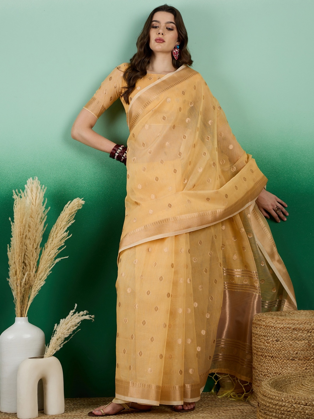 

A.V.M Prints Woven Design Zari Saree, Cream