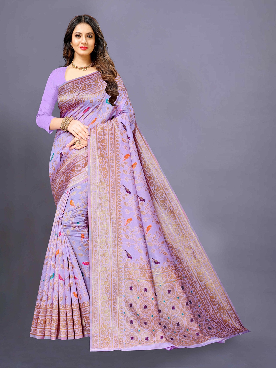 

Anaita Woven Design Zari Silk Blend Banarasi Saree, Lavender