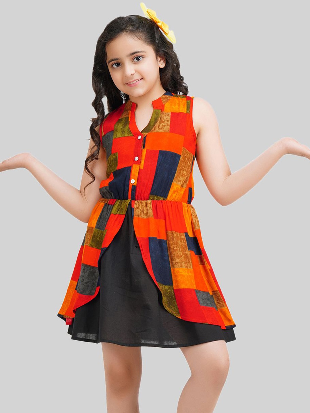 

BEING NAUGHTY Colourblocked Print A-Line Dress, Multi