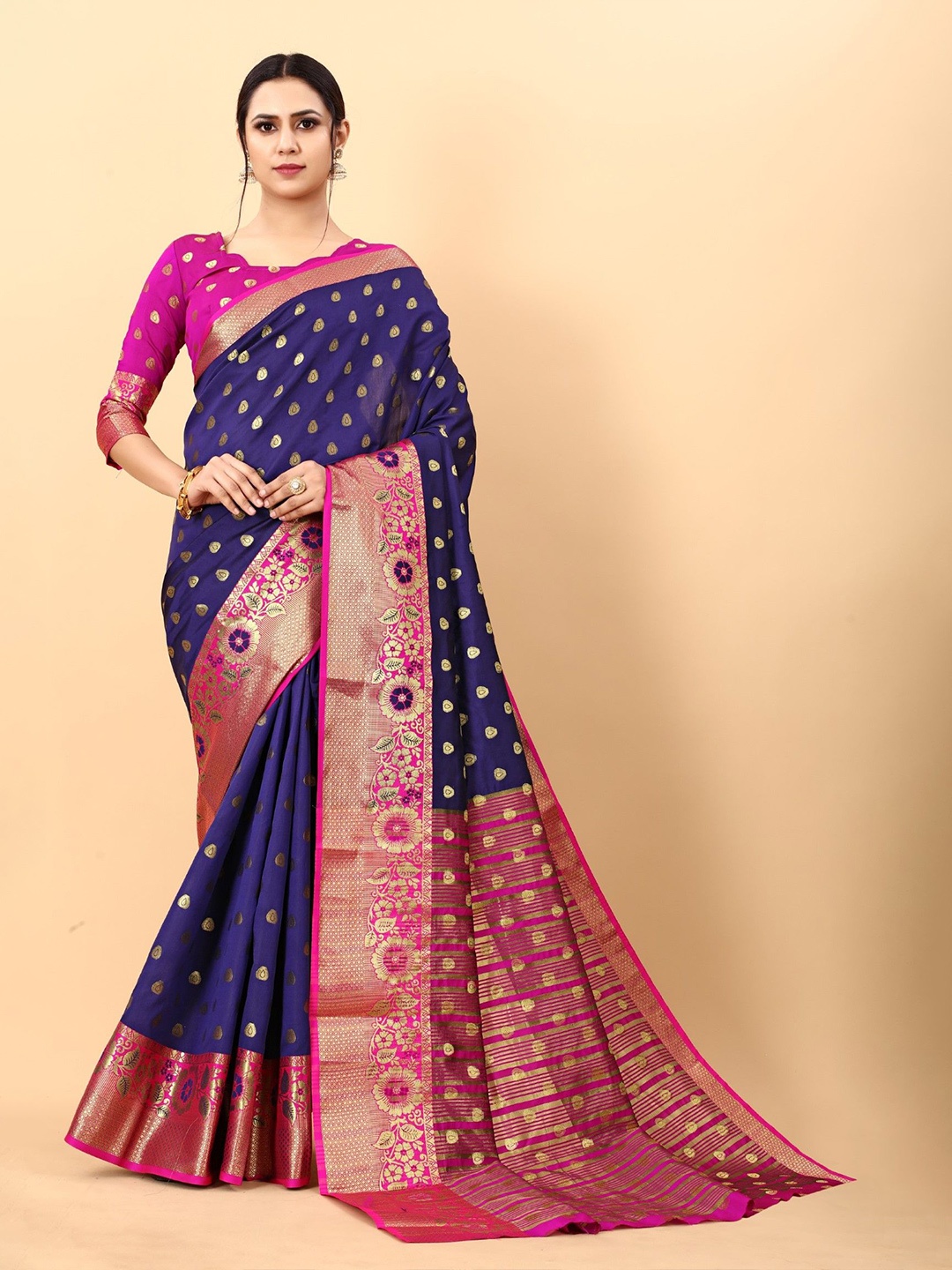 

Anaita Woven Design Zari Silk Blend Designer Banarasi Saree, Blue