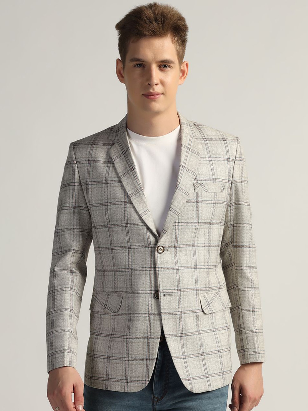 

TAHVO Checked Single-Breasted Blazer, Grey