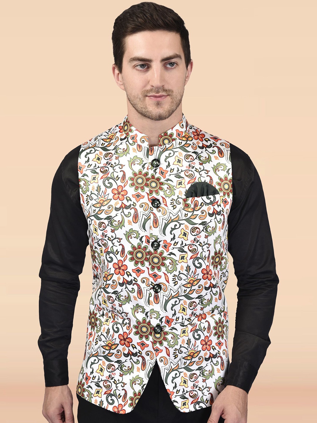 

PRINTINDIA Men Printed Woven Nehru Jacket, White