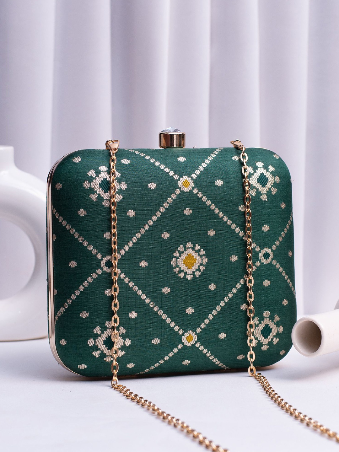 

ARTKLIM Embroidered Box Clutch, Green