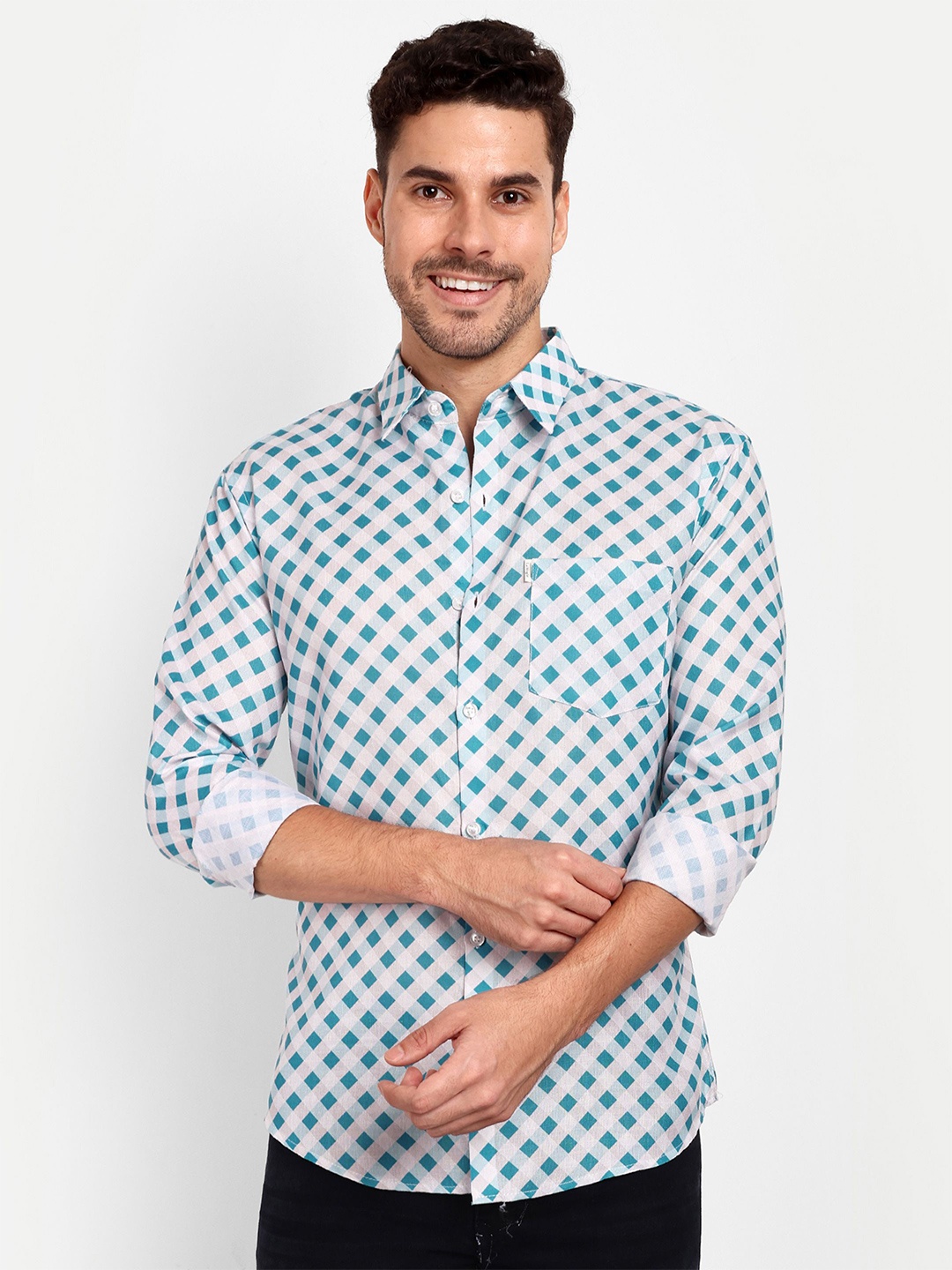 

Lewogle Men Opaque Printed Casual Shirt, Blue