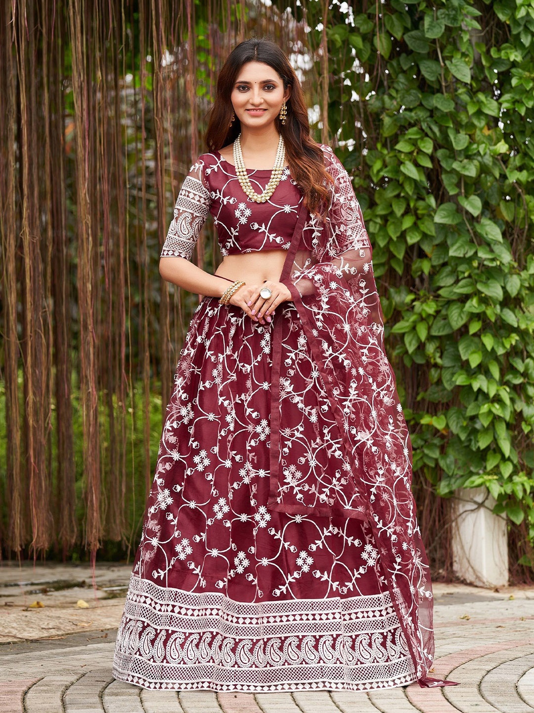 

Warthy Ent Embroidered Thread Work Semi-Stitched Lehenga & Unstitched Blouse With Dupatta, Maroon