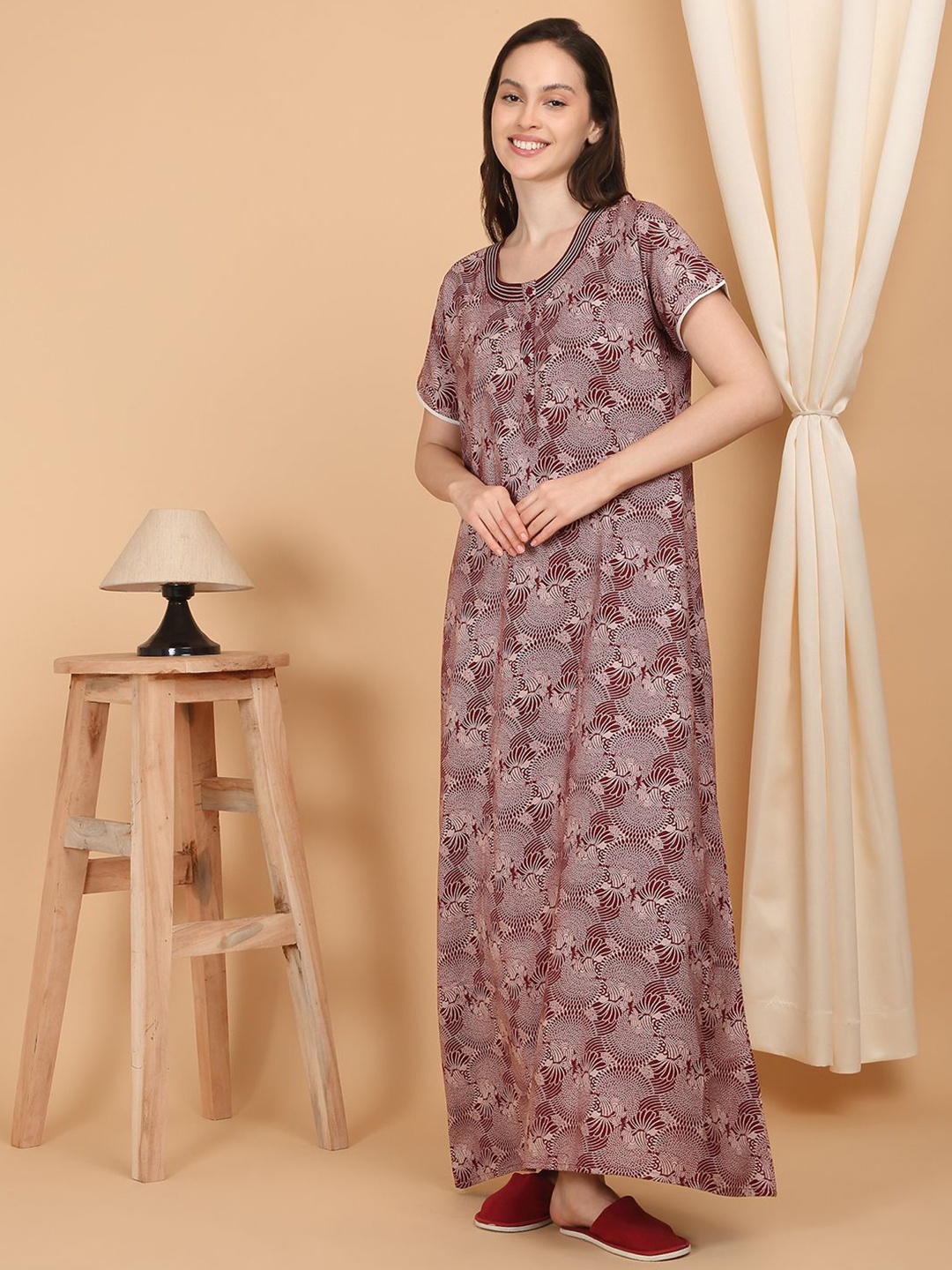 

Sweet Dreams Printed Maxi Nightdress, Maroon