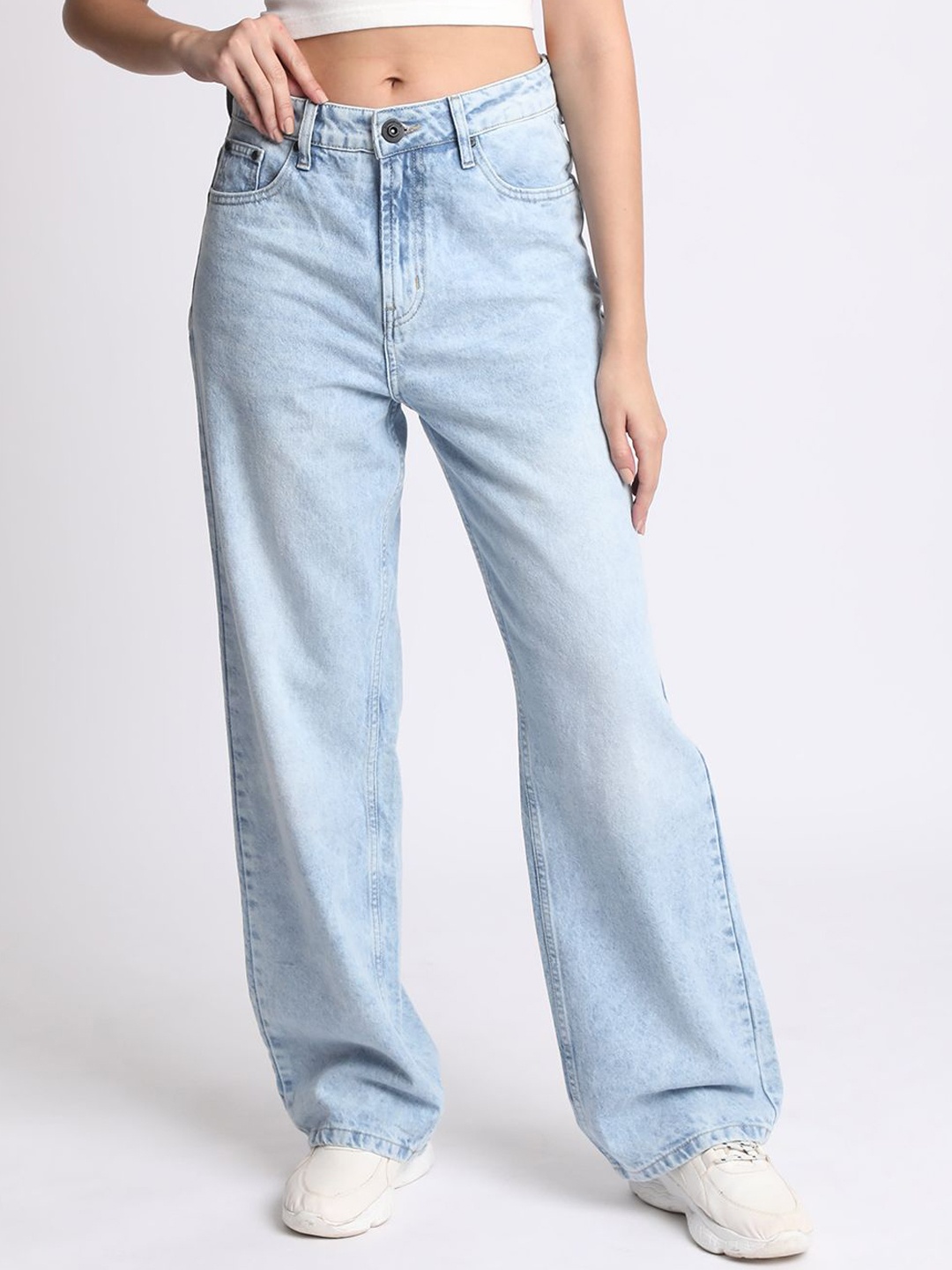 

The Roadster Lifestyle Co. Women High-Rise Pure Cotton Straight-Fit Jeans, Blue