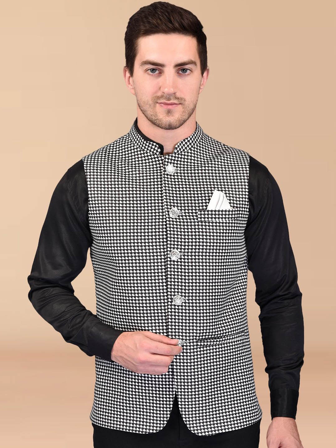 

PRINTINDIA Women Mandarin Collar Nehru Jacket, Black