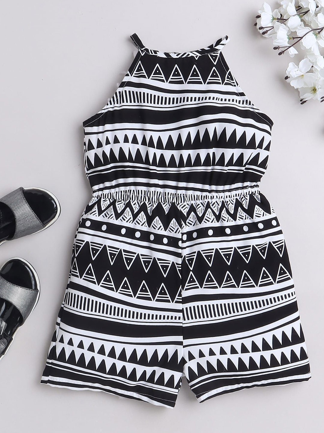 

taffykids Tribal Print Halter Neck Fit & Flare Midi Dress, Black