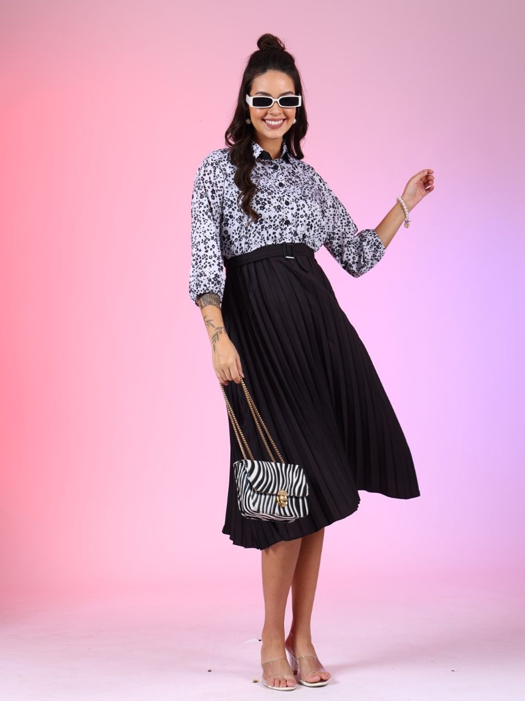 

Femvy Print Crepe Fit & Flare Dress, Multi