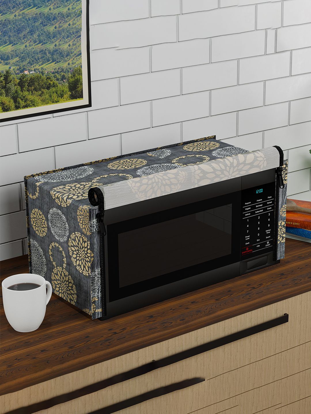 

Kuber Industries Grey & Beige Printed Dust Proof Microwave cover