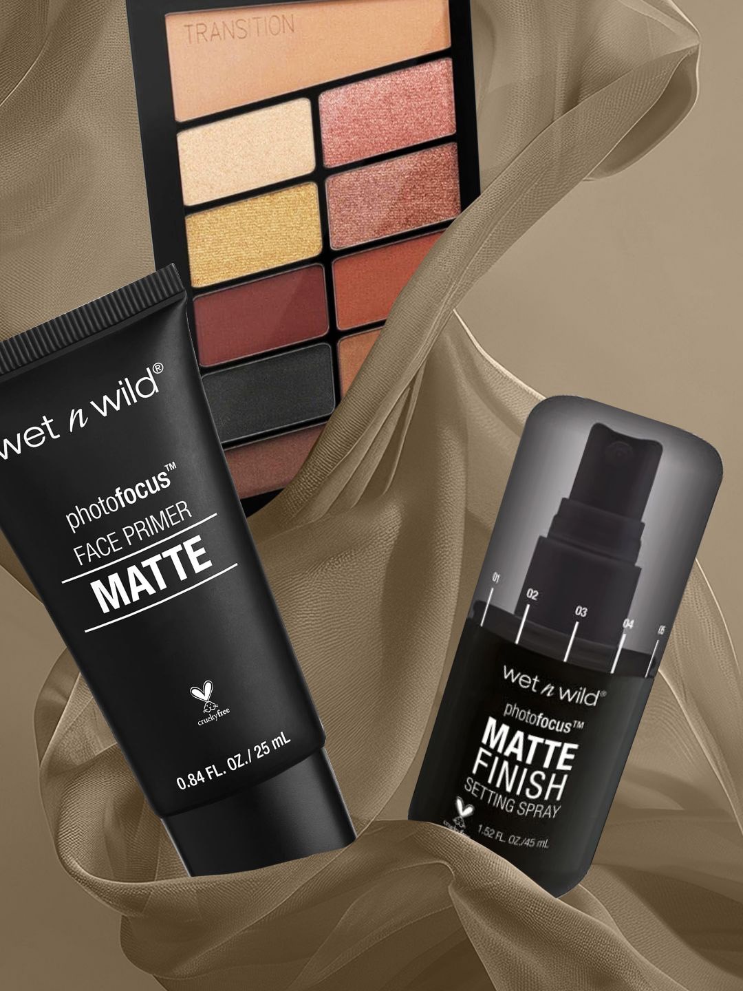 

Wet n Wild Set Of 3 Photofocus Matte Primer, Matte Finish Setting Spray & Eyeshadow, Multi