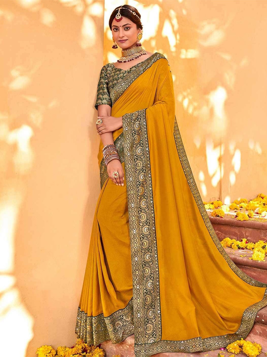 

A.V.M Prints Woven Design Zari Pure Silk Saree, Yellow