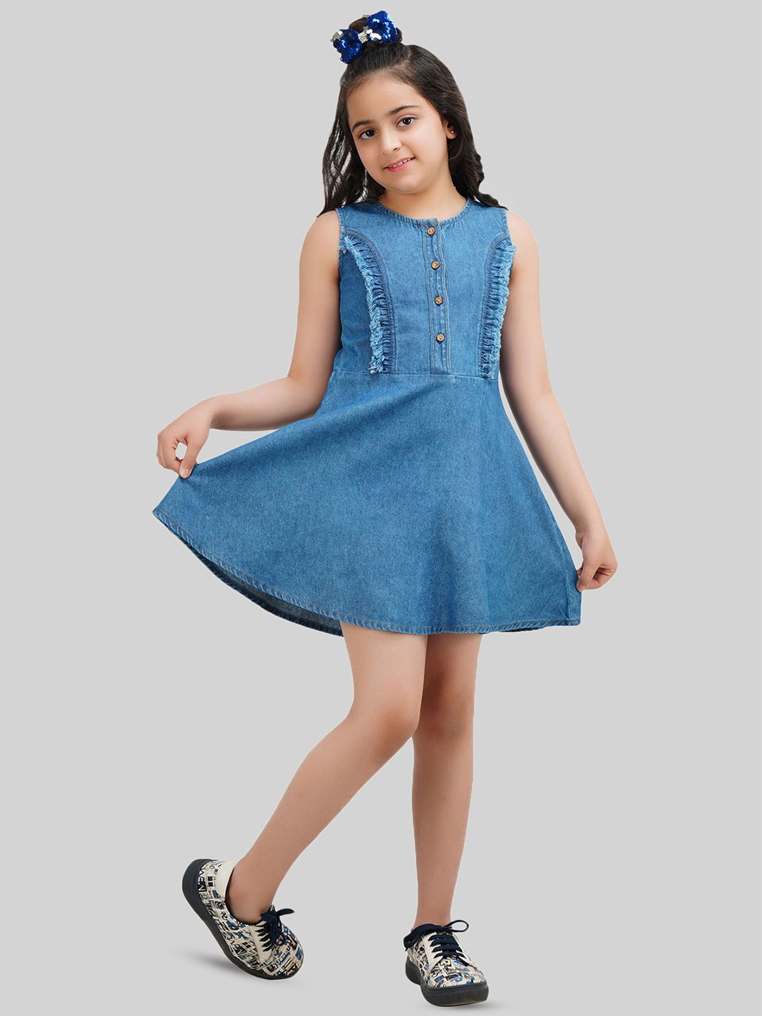 

BEING NAUGHTY Denim A-Line Dress, Blue