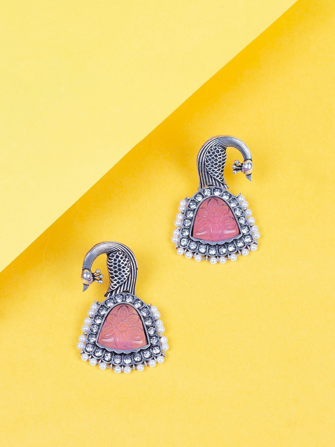 

Sangria Silver-Plated Stone-Studded Earrings