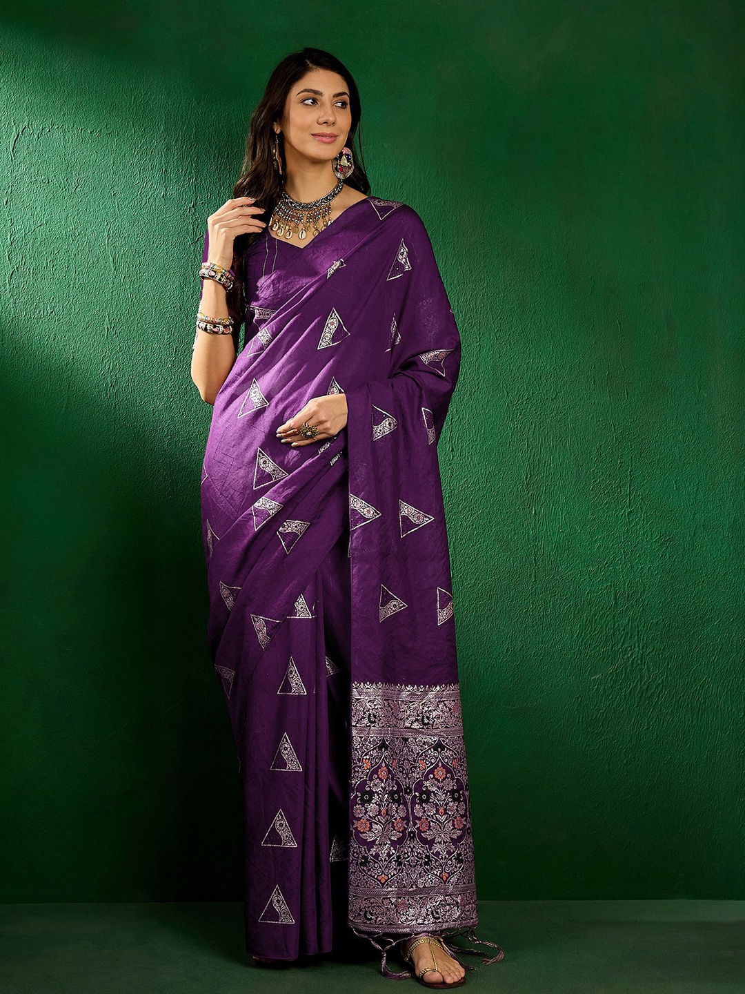 

A.V.M Prints Woven Design Zari Saree, Purple