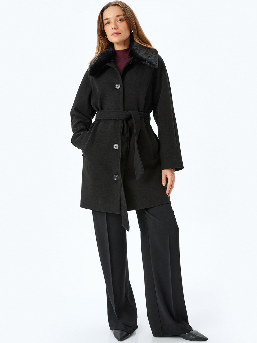 

Koton Single-Breasted Overcoat, Black
