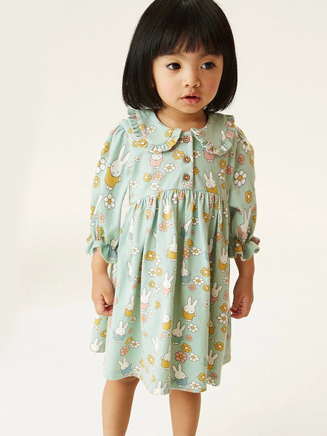 

LULU & SKY Girls Printed Puff Sleeve A-Line Dress, Green