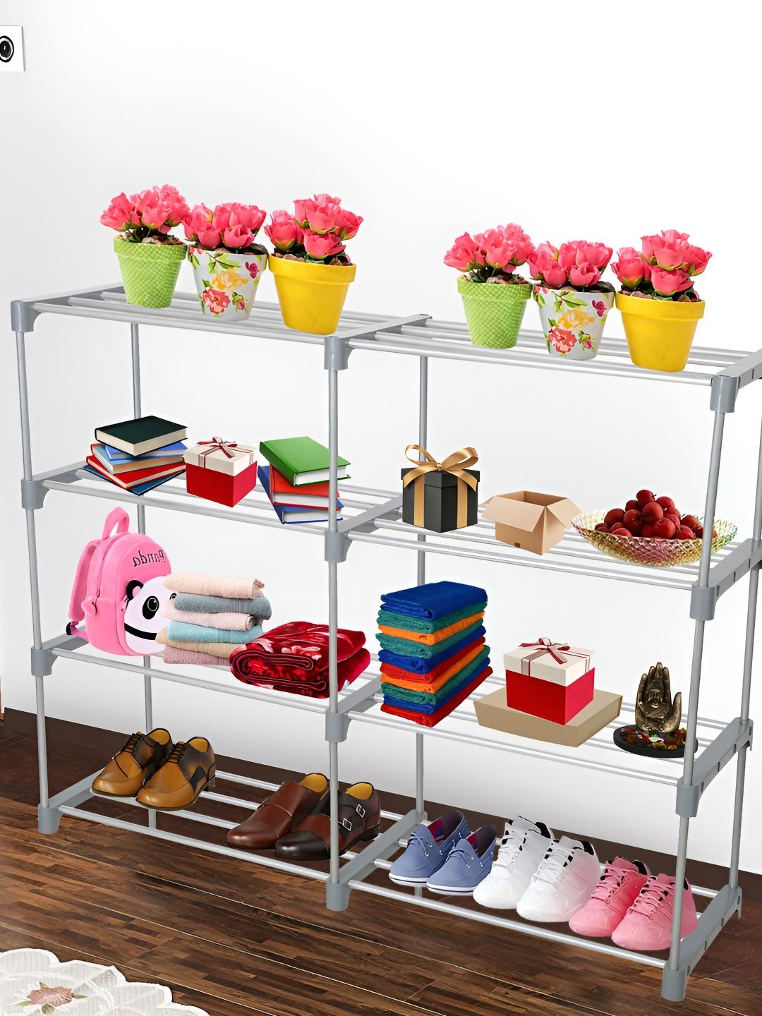

Decent Hut Grey & Silver Toned 8 Shelves Portable Foldable Shoe Rack
