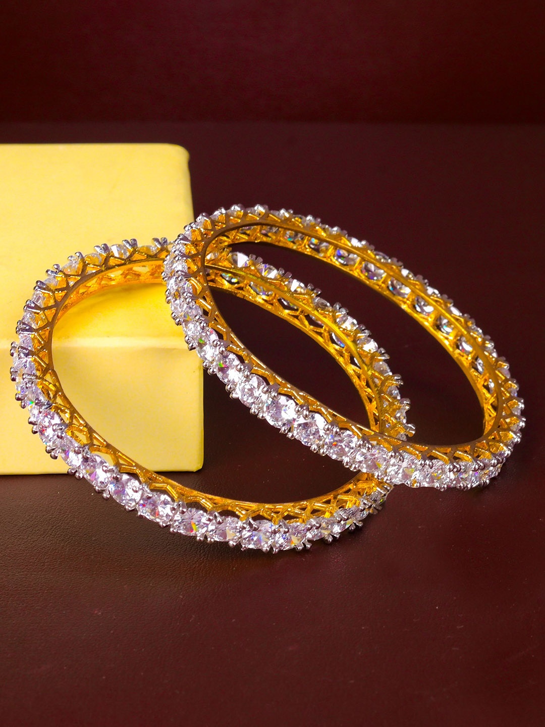 

Zevarly Set Of 2 Gold-Plated CZ Studded Bangles