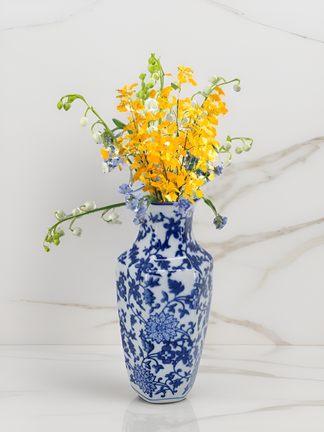 

The Decor Lane White & Blue Floral Printed Ceramic Pottery Vase