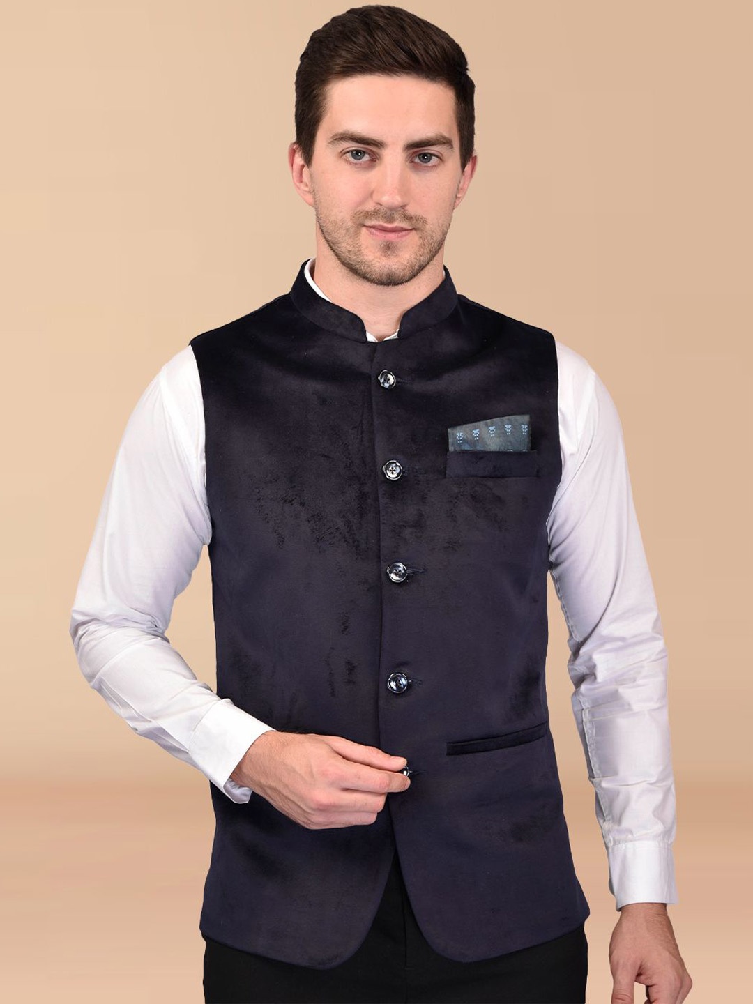 

PRINTINDIA Men Mandarin Collar Nehru Jackets, Black