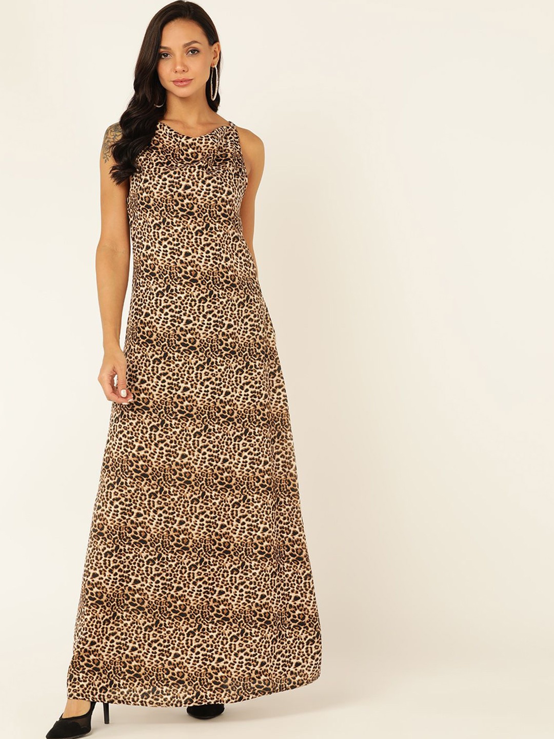 

DODO & MOA Animal Print Georgette Maxi Dress, Brown