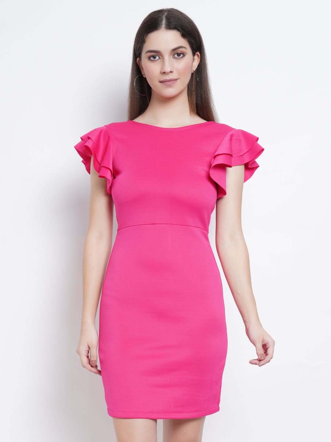 

DODO & MOA Flutter Sleeve Georgette Sheath Dress, Pink