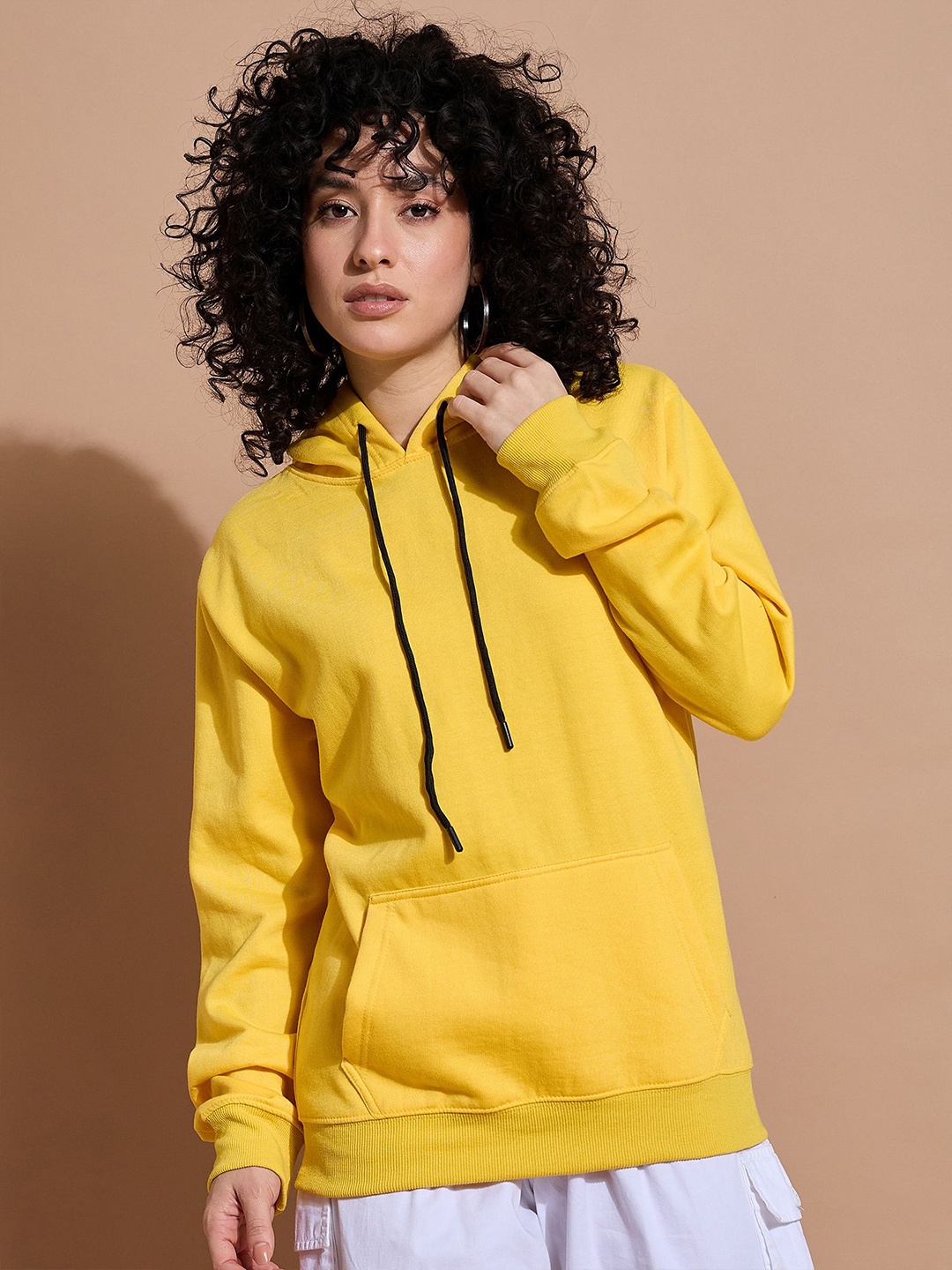 

The Roadster Lifestyle Co Women Loose Fit Hooded Sweatshirt, Yellow