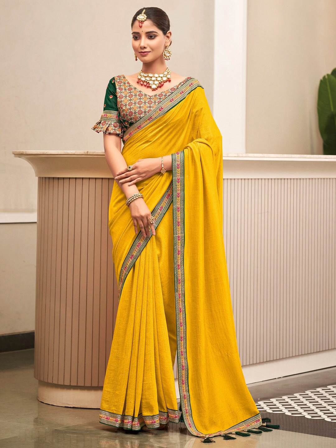 

A.V.M Prints Embroidered Pure Silk Saree, Yellow