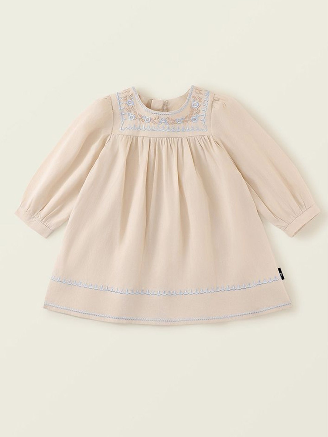 

LULU & SKY Girls Cotton Embroidered A-Line Dress, Beige