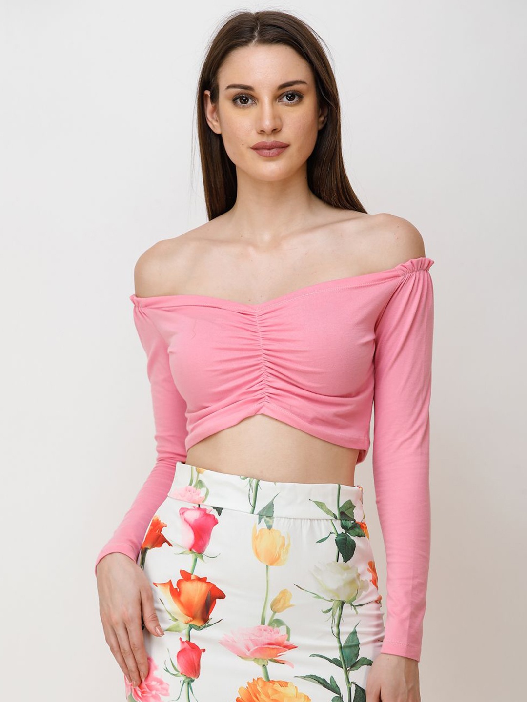

SCORPIUS Off-Shoulder Crop Top, Pink