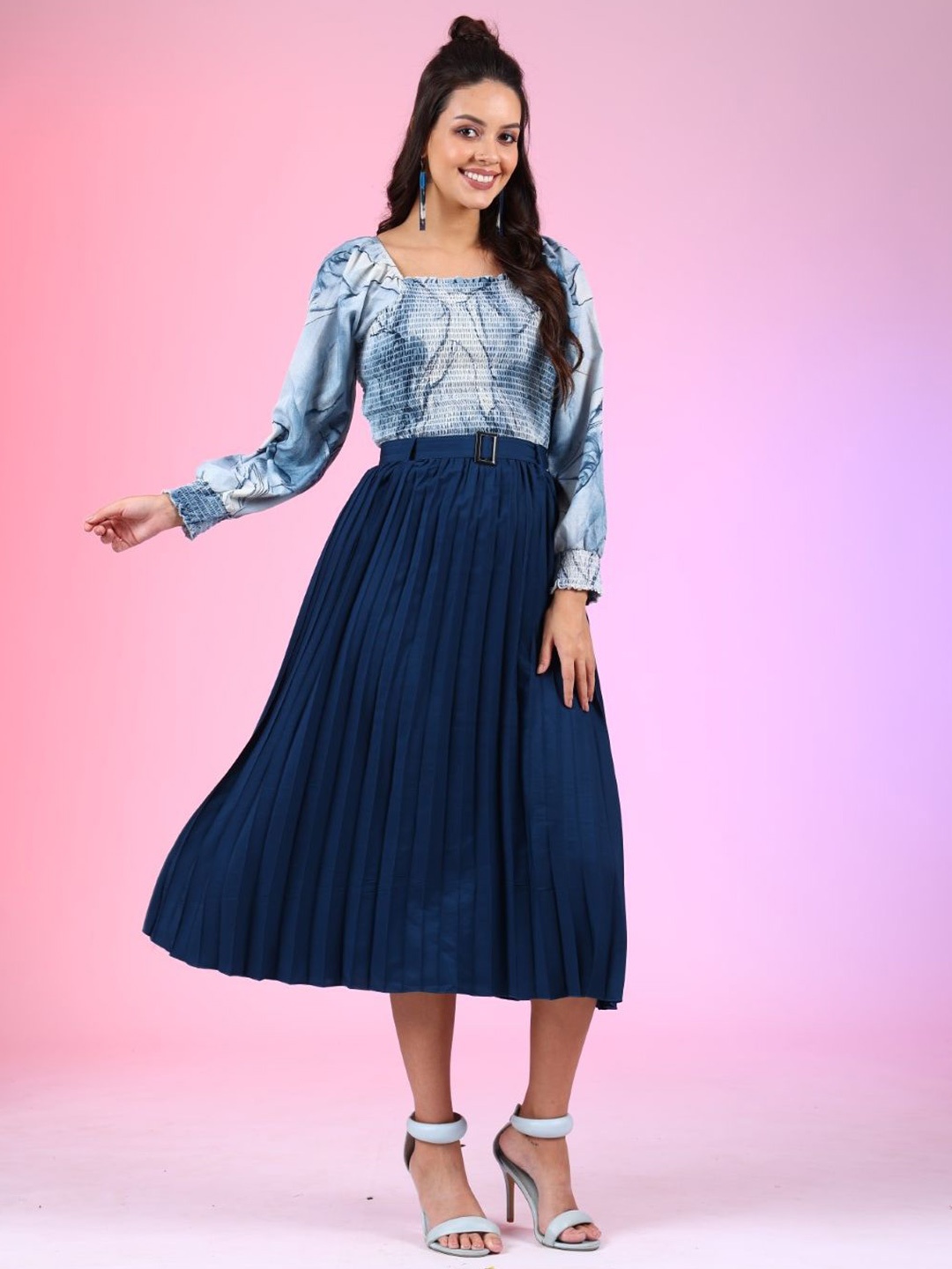 

Femvy Print Crepe Fit & Flare Dress, Blue