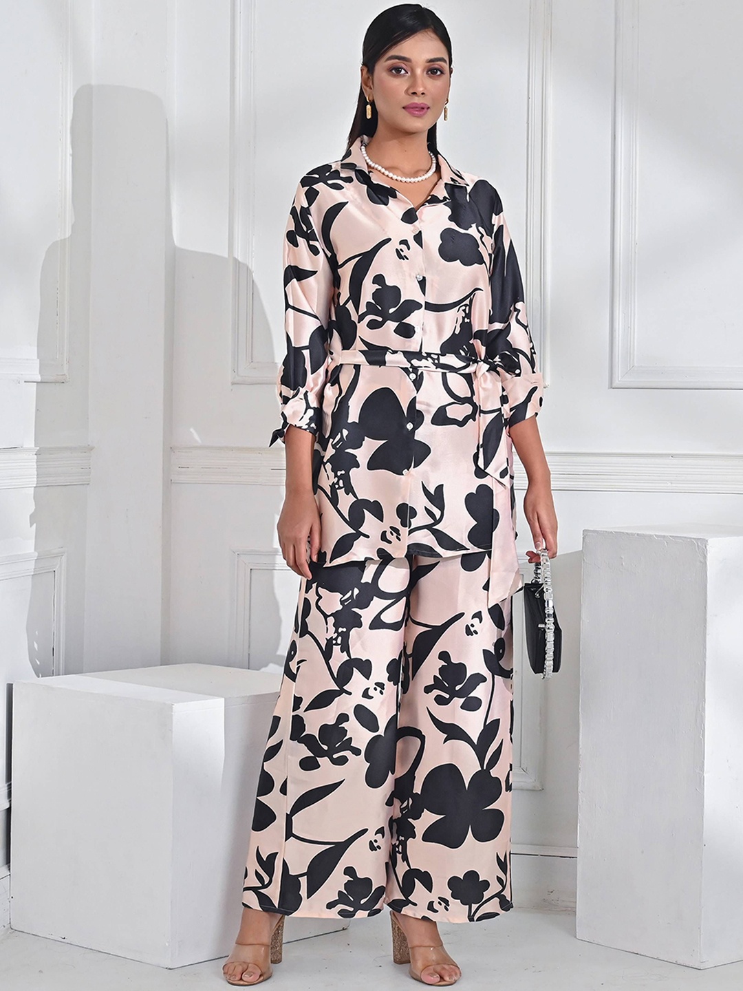 

Unityshop Printed Long Sleeves Shirt & Palazzo, Beige