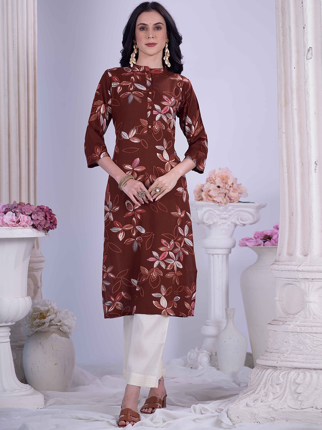 

Anouk Women Floral Printed Kurta, Brown