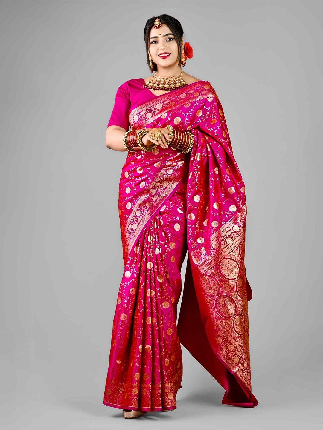 

Shopeezy Tex Fab Woven Design Zari Banarasi Saree, Pink