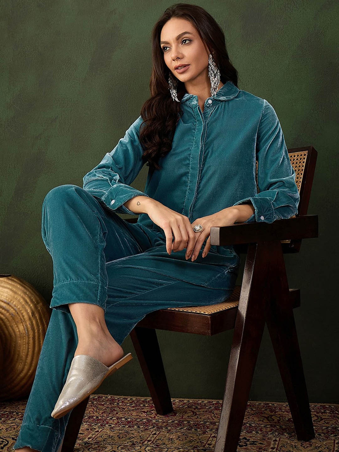 

Sangria Shirt With Trouser Co-Ords, Teal